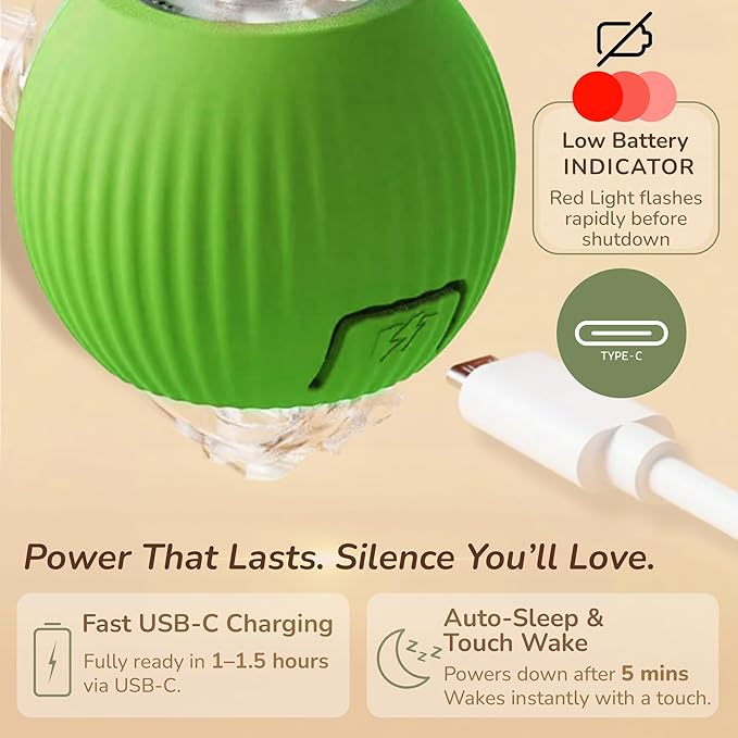 Smart Ball 2.0 - Automatic Cat Toy & Interactive Dog Toys for Small Dogs - Moving Cat Toy Ball for Indoor Cats - Motion Activated, Light Up, USB-C Rechargeable Pet Toy, 2 Speed Modes [Green]