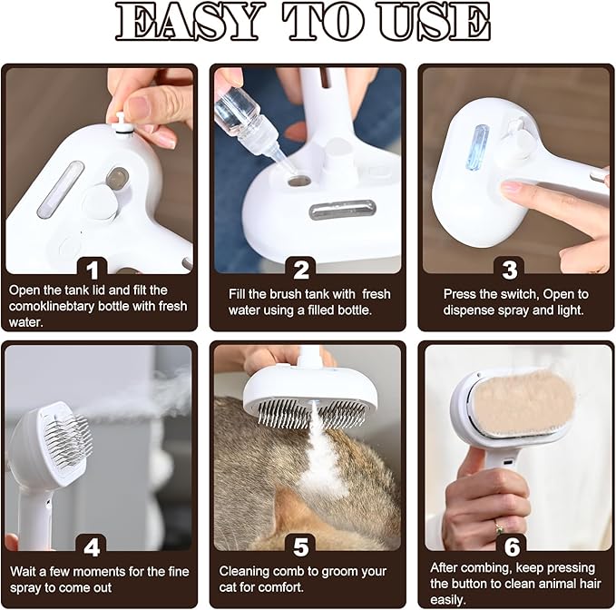 Spray Cat Brush, Self Cleaning Dog Steam Brush, Easy To Clean, Remove Static Flying Hair Steam Grooming for Cats and Dogs