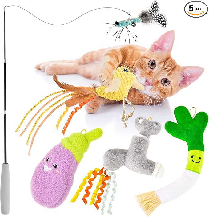ORSDA Cat Toys Sets, 5 Pack, Built-in Rattle and Crinkle Paper, Interactive Kitten Kicker for Indoor Kitty Exercise Toys, Soft and Durable Bird for All Breeds