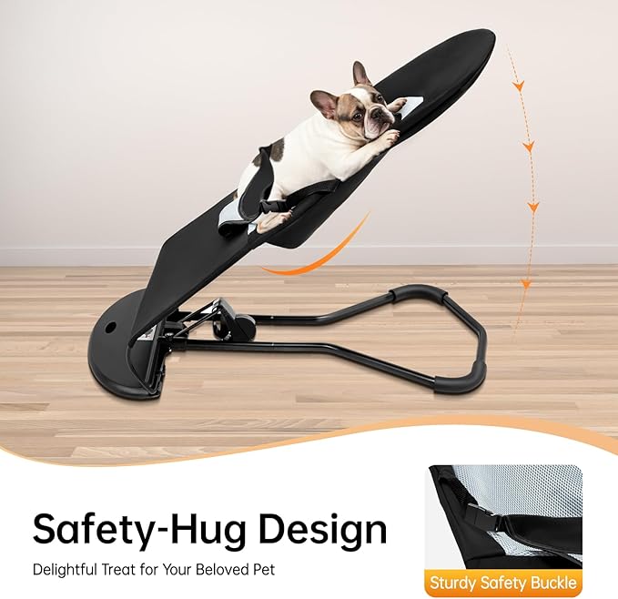 Pet Rocking Chair Solid Color Breathable Dog Bed Chair Portable Foldable Dog Cat Chair for Small Pets Weighing Less Than 33.07 lbs, 3 Levels Adjustable Height, Washable&Removable (Black)