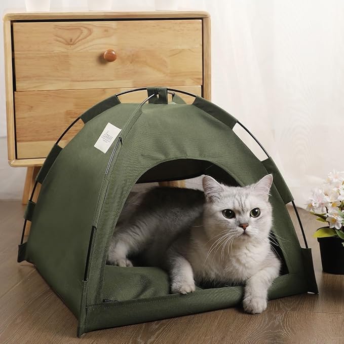 Cat Tent for Indoor & Outdoor Cats, Breathable Mesh Pet Teepee with Sturdy PVC Frame, Soft & Cooling Cat Bed Tent, Semi-Enclosed Cat House or Bunny Shelter, Durable Cat Dome Furniture
