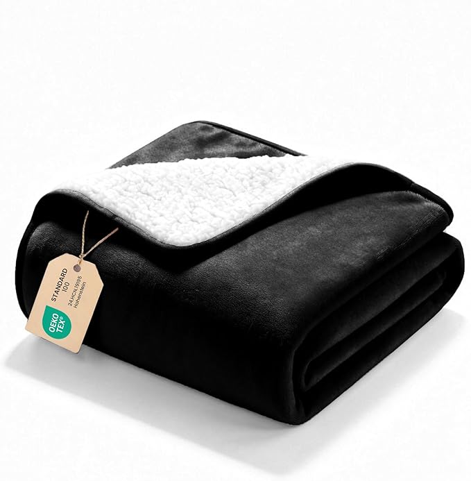 gogobunny Waterproof Bed Blanket, Reversible Sherpa Fleece Throw Blanket for Dog Puppy Cat, Furniture Cover Protects Bed Couch Sofa from Liquid Pee and Pet Fur (Black, 25x35 inches)