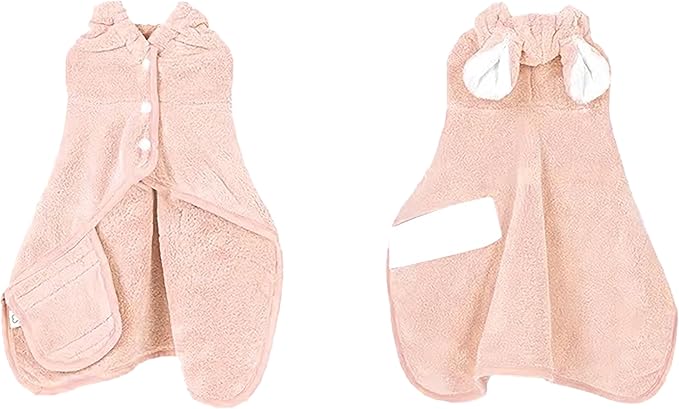 Pet Bathrobe for Dog Cat Super Absorbent Quick Drying Hooded Bath Towel Adjustable Robe for Pool Beach Cold Weather,Coral Pink XL
