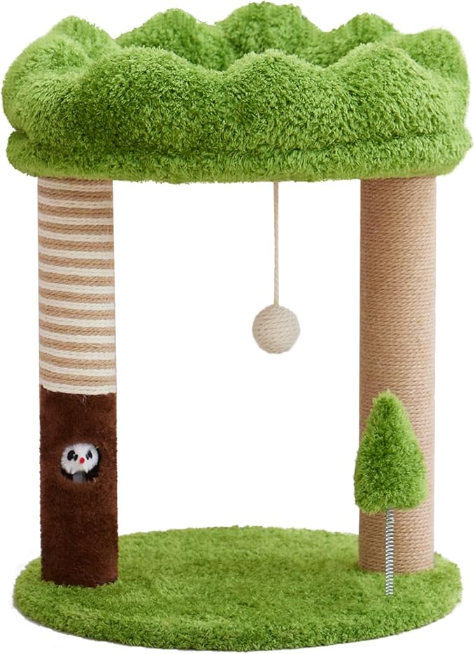 WOOCHPET Small Cat Tree with Perch Cat Bed and Removable Cover 23 inch Tall Cat Tower with 2 Scratching Sisal Scratching Posts and Cat Toys for Kittens and Adult Cats（Green）