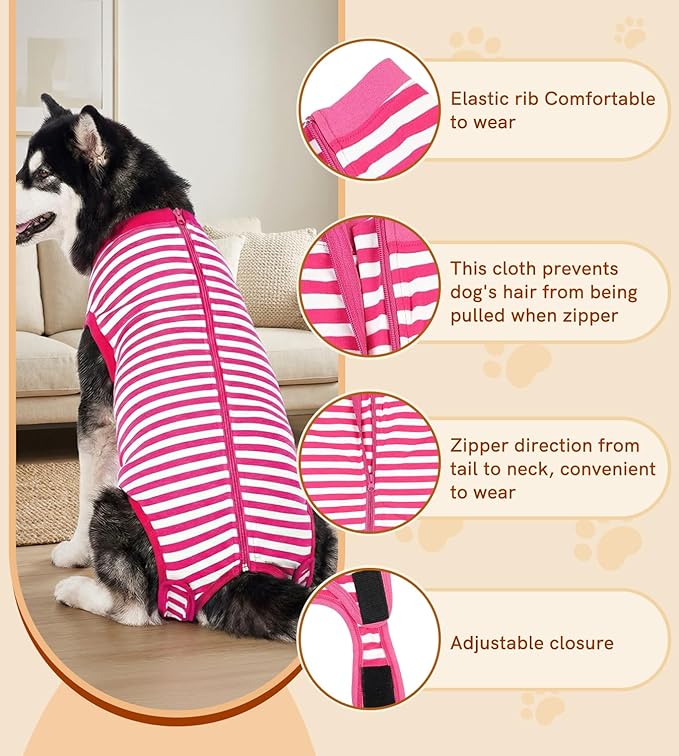 Dog Surgery Recovery Suit Dogs Neuter Spay Female Male Protective Clothes, Pink S