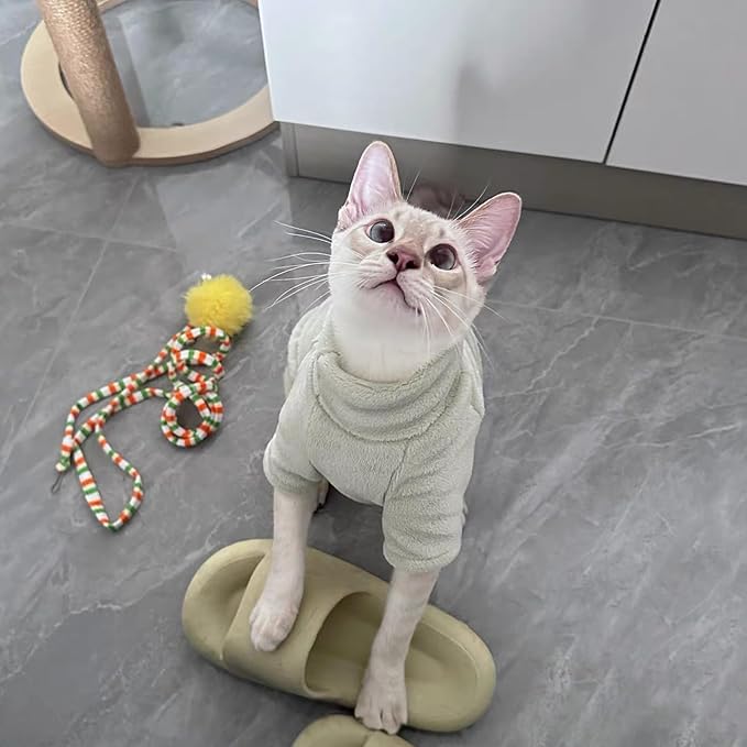 Sphynx Cat Clothes Winter Turtleneck Soft Coral Fleece Cat Clothes Thicken Warm Pajamas Coat for Hairless Cats and Small Cat Apparel with Sleeves (Forest Green, XXL（12.7-16lbs）)