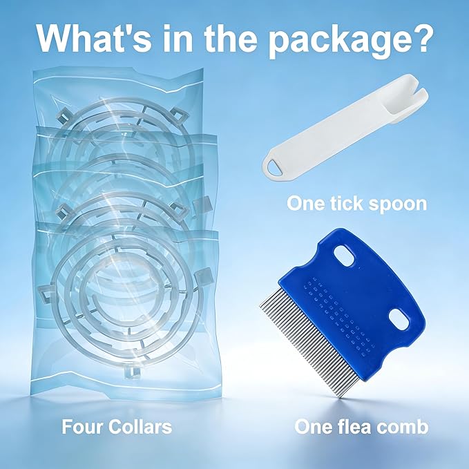 Flea and Tick Collar for Cats, 4‑Pack | Value Pack at $8.50 per Collar, 8‑Month Waterproof Protection | Includes Comb & Tick Removal Tool, Ideal for Multi‑Cat Homes