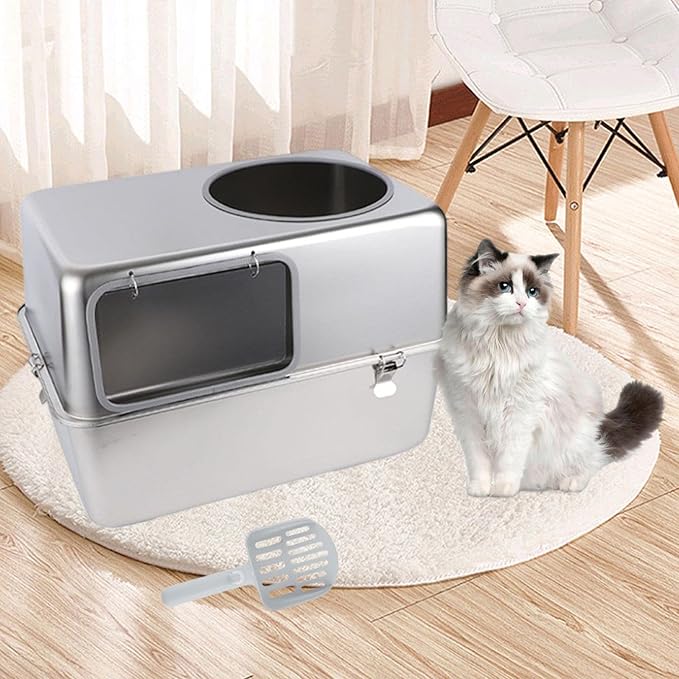 Hooded Cat Litter Box with Lid Large Capacity Detachable Reusable Kitty Litter Tray Sandbox- Without Pedal