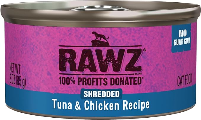 Rawz Natural Premium Shredded Canned Cat Wet Food - Grain Free Made with Real Meat Ingredients No BPA or Gums - 3oz Cans - 18 Count - Tuna & Chicken Flavor