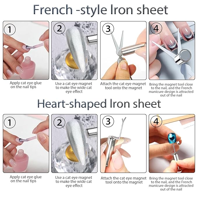 9pcs Cat Eye Nail Tools – 3-in-1 Nail Art Magnet, Multi-Functional Nail Magnet Stick, Nail Magnet Plates, Cylindrical Magnets, Scissor & Y-Shaped Plates for French Heart Cat Eye Effect