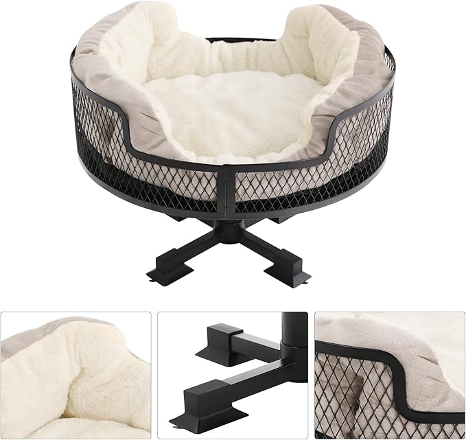 16X16X11 inch Cat Desk Bed with Soft Pad, Stainless Steel Round Desk Bed for Cas, Dogs, Pet Furniture Cat Nest Stable Stand, Up to 22.05 lbs