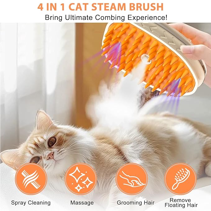 Cat Steam Brush for Shedding, 4 in 1 Pet Steam Brush for Dog Rechargeable Cat Steamy Brushs Cleanser Steaming Dog Brush for Shedding Massaging Grooming