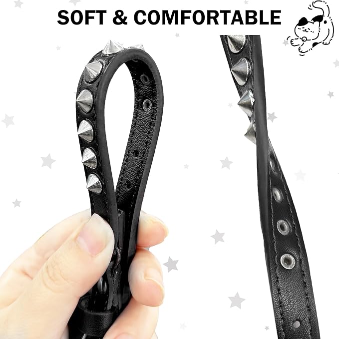 Leather Cat Collars for Boy Girl Cats with Bell and Safety Elastic Belt, Personalized Rivets Stud Adjustable Safe Buckle Collar with Skull Charm for Kitty Small Pets, Black 7"-9"