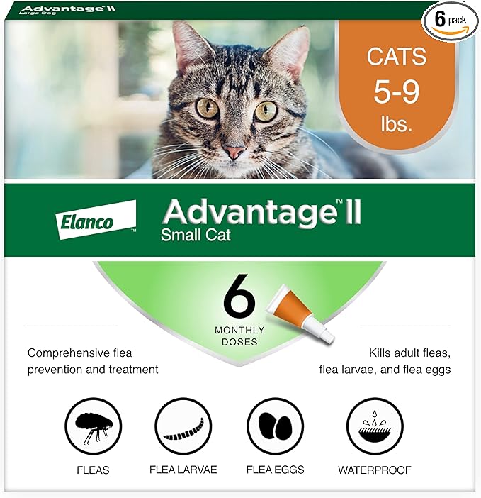 Advantage II Small Cat Vet-Recommended Flea Treatment & Prevention | Cats 5-9 lbs. | 6-Month Supply