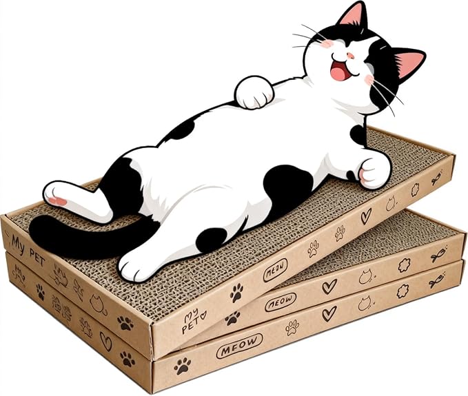 Cat Scratcher Lounge 3-Pack - 18" Corrugated Cardboard Cat Bed & Scratch Pad Set, Eco-Friendly Scratching Toy with Catnip for Indoor Cats & Multi-Cat Homes