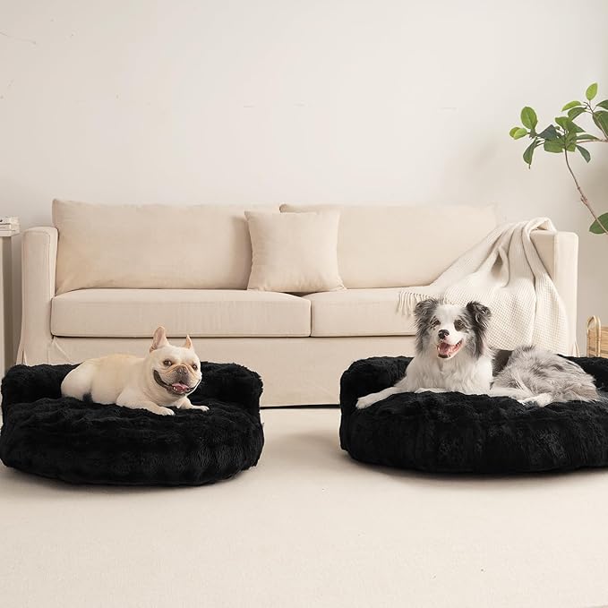EHEYCIGA Soft Dog Couch Bed for Large Dog, Fluffy Medium Dog Bed with Removable Washable Cover, Bolster Pet Sofa, Waterproof and Non-Slip, 36" x 36"x 9", Black