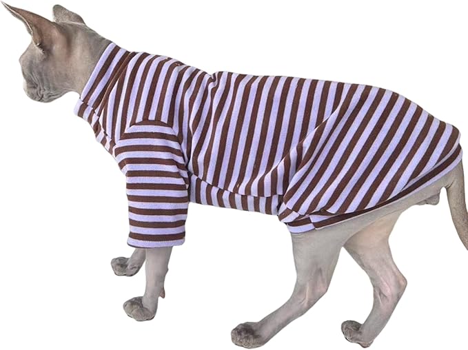 Sphynx Cats Warm Fleece Shirt Turtleneck Undershirt Thermal Hairless Cat Clothes for Sphynx, Devon, Cornish Cats Clothes and Small Kitten and Dogs (Violet & Brown, S (3.3-5 lbs))