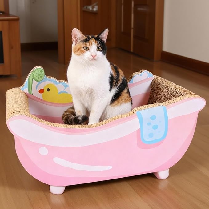 Small Cat Bed, Bathtub Nest, Corrugated Cardboard Cat Lounger with Curved Shape and Textured, Playful Resting Spot for Kitten Puppy Small Dog, Pet Home Decor Living Room Balcony