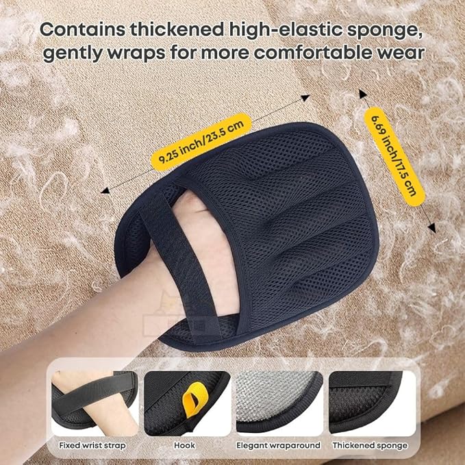 5‑Finger Pet Hair Remover Glove – Electrostatic Reusable & Washable Mitt for Cats & Dogs – Lint & Fur Removal for Clothing, Couch, Carpet & car interiors – Cleaning Comb Included (Black)