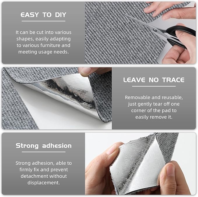 Cat Scratch Furniture Protector, Trimmable Self-Adhesive Cat Scratch Pad, 78.7"x11.8" Carpet Cover for Couch, Sofa, Walls, Furniture Cat Scratcher Board, Anti Scratch Pad for Cat Claws (Gray)