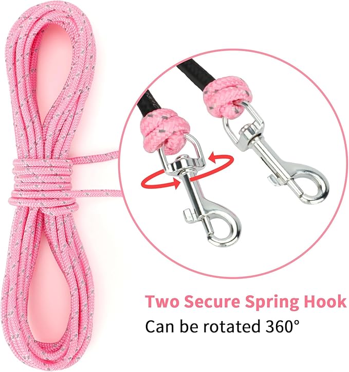 Rypet Reflective Cat Long Leash - 30 FT Escape Proof Walking Leads Yard Long Leashes Durable Safe Personalized Extender Leash Traning Play Outdoor for Kitten, Puppy, Rabbit and Small Animals(Pink-M)