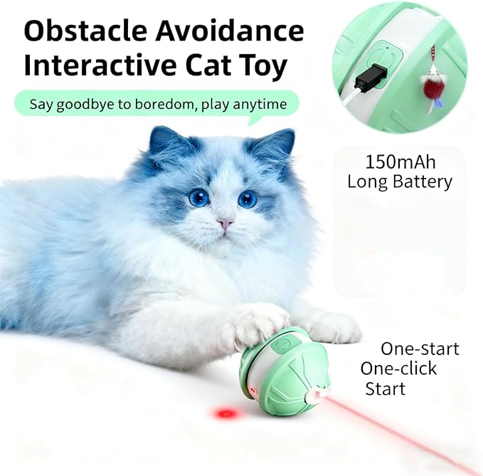 Interactive Cat Toy Ball for Indoor Cats, 2-in-1 Smart Moving Cat Ball with Feather Accessories, Automatic Kitten Toys for Bored Indoor Cats, USB Rechargeable Ideal for Small and Medium Cats