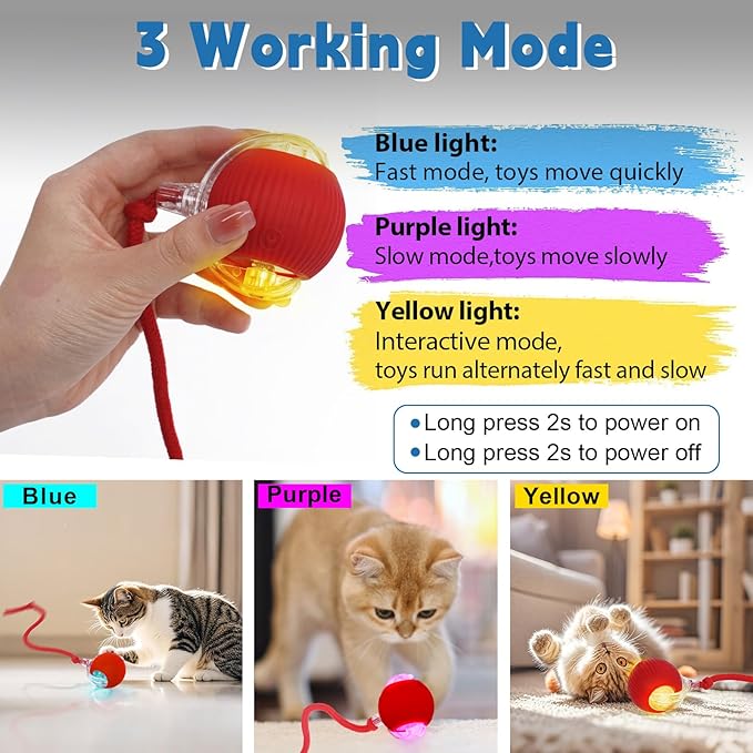 Interactive cat Toys for Indoor Cats, Speedy Tail 3.0 Cat Toy, Motion Activate cat Toy Ball，Automatic Toys for Bored Indoor Cats, Speedy Tail 2.0 Cat Toy, Rechargeabl