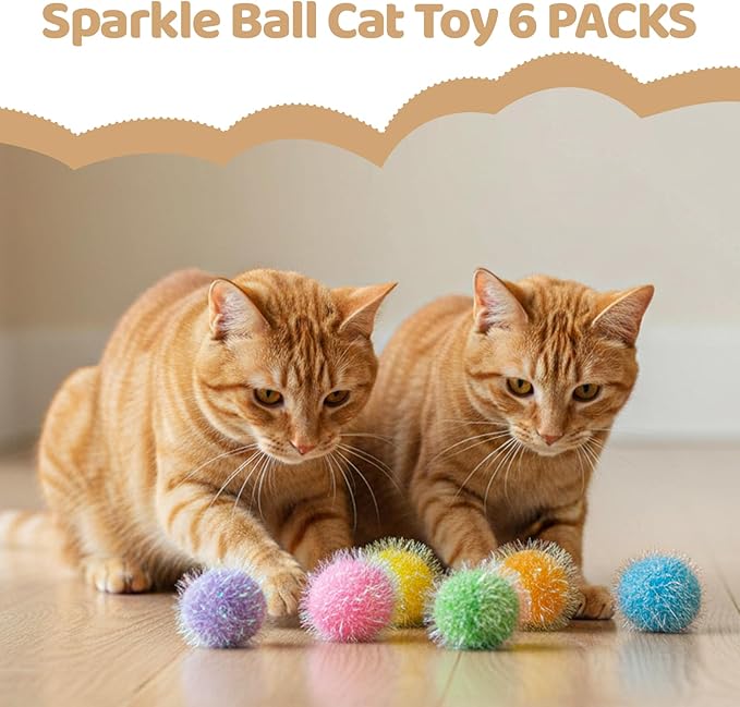 12 Pieces Cat Pom Pom Balls, PVA Polyester Material, Soft Pompoms with Bells, 5cm 6cm Interactive Ball Toy for Cats Kitten Indoor Outdoor Playing Chewing Scratching