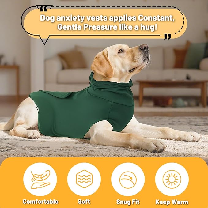 Thunder Vest for Dogs Anxiety, Dog Thunder Jacket for Thunder, Fireworks, Vet Visits & Separation, Keep Pet Calm Without Medicine, Anti Anxiety Vest for Dogs and Cat Body and Ear(Green, 3XL)