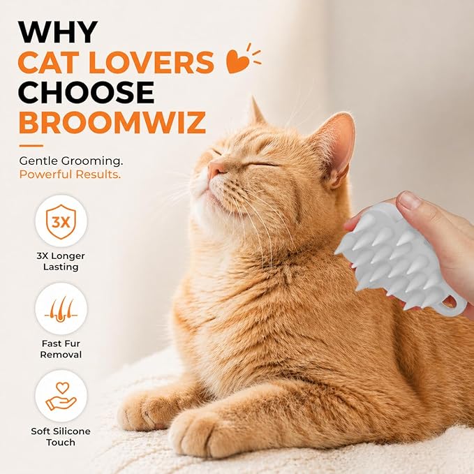 Cat Brush Silicone Pet Grooming Brush for Cats & Dogs, Soft Flexible Deshedding for Removing Loose Fur, Easy to Clean, Waterproof, for Short & Long Hair, Orange White Gray (White)