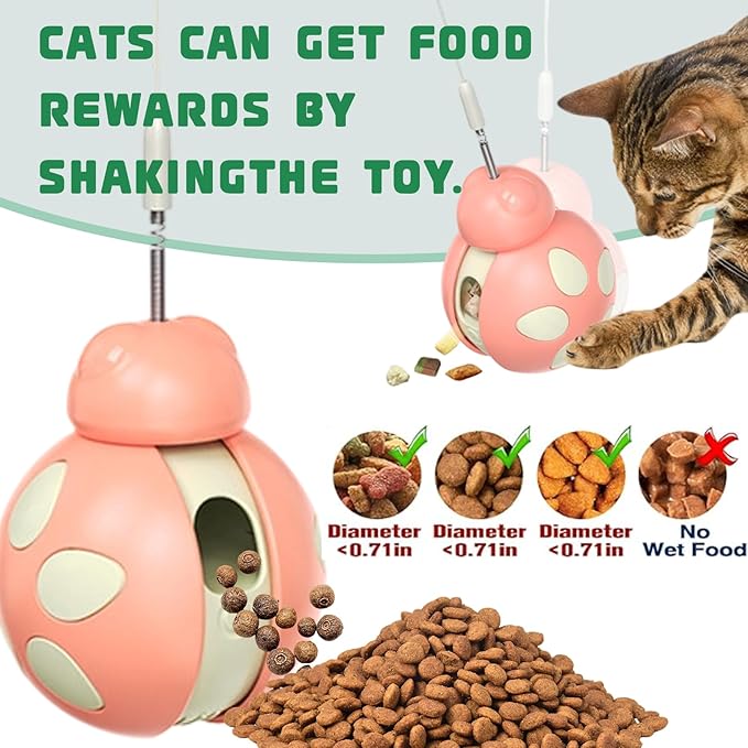 Interactive Pet Toy with Food Dispenser, Tumbler Beetle-Shaped Feeder with High-Bounce Teaser Wand, Stress Relief for Cats and Dogs
