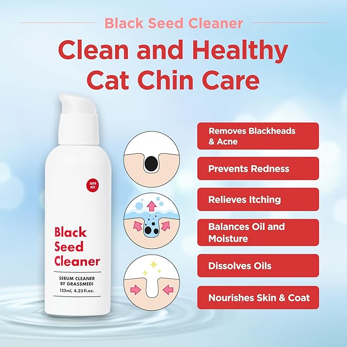 JAYU PET Black Seed Cleaner - Cat Chin Acne Treatment, Non-Toxic Hypoallergenic Cleanser, Cat Acne Chin Treatment, Remove Cat Chin Blackheads, Improves Skin Health 4.3 fl.oz (125ml)