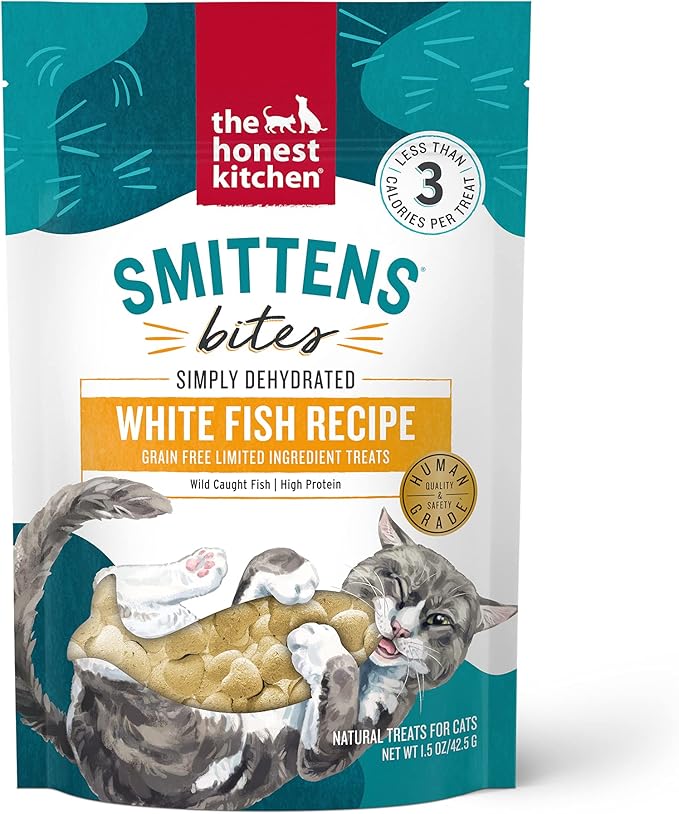 The Honest Kitchen Human Grade Smittens® Bites: Heart-Shaped White Fish Cat Treats, 1.5 oz Bag