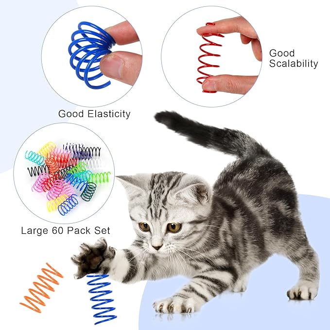 120 Pack 12 Colors Cat Spring Toys for Indoor Cats, Cat Interactive Toy, Colorful Plastic Spring Coils for Swatting, Biting, Hunting Kitten Toys