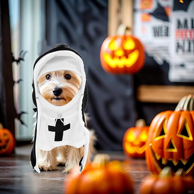 PET SHOW Nun Dog Costume for Small Dogs Puppy Halloween Cosplay Outfit Black White Cats Cloak Dress Up Adjustable Pets Apparel Holiday Party Clothes Boys Girls(S/M)