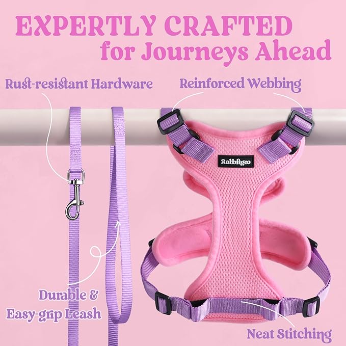 rabbitgoo Cat Harness and Leash for Walking, Escape Proof Soft Adjustable Vest Harnesses for Cats, Easy Control Breathable Reflective Strips Jacket, Pink & Purple, S
