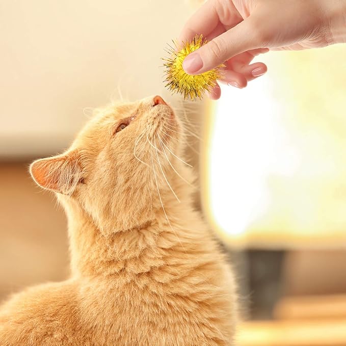 VAPKER 30 Piece 1.5" Red Color Sparkle Balls Cat's Favorite Toy Tinsel Pom Poms Glitter