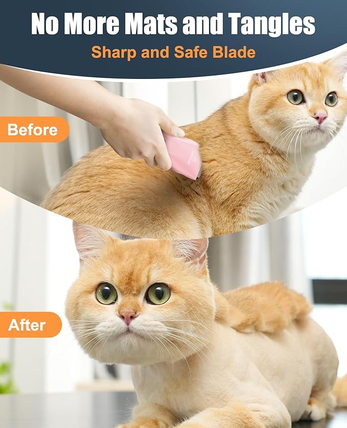 oneisall Pet Clipper for Cat Matted Hair, Pet Shaver for Cats Quiet Pet Hair Clippers Cordless Cat Clippers for Matted Hair Cat Clippers for Long Hair（Pink）