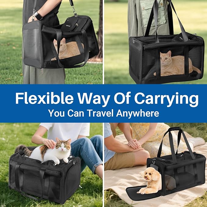Pet Carrier for Large Cats, Soft Cat Carrier for Medium Big Cats and Puppies up to 20lbs, Washable Dog Carrier 18" L x 11.8" W x 11.8” H for Traveling Home and Outdoor