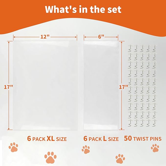 12 Pack Cat Scratch Furniture Protector, Clear Sofa Protector with No Odor, Child & Pet Friendly, Single-Sided Couch Protector from Cats Claws with No-Residue for Sofa, Door & Bed, 50 Twist Pins