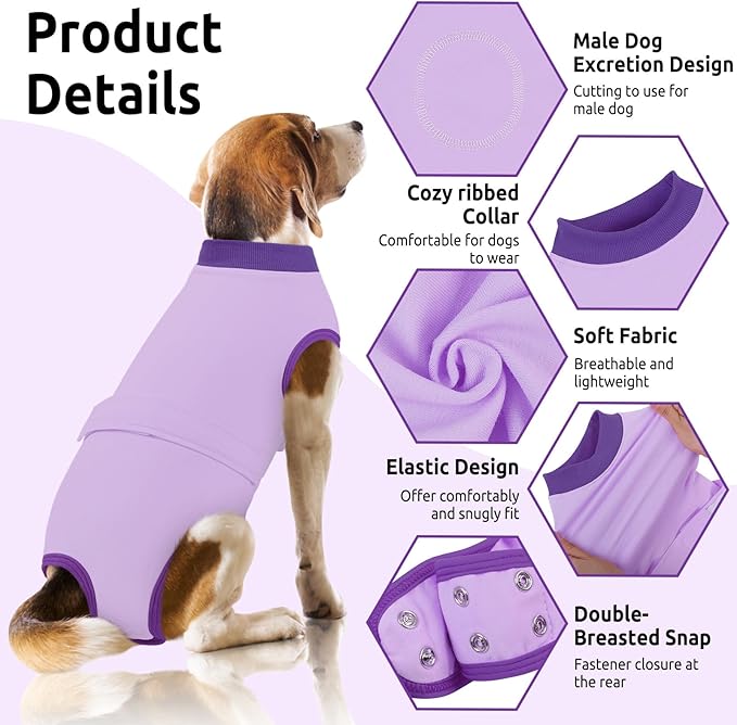 Queenmore Recovery Suit for Dogs, Dog Surgical Recovery Suit Onesie,Anti Licking Pet Female Spayed Neutered Puppy Surgical Clothes for Abdominal Wounds, Substitute E-Collar & Cone, Purple,L