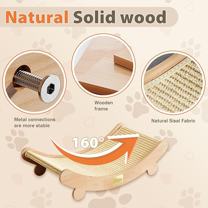 Sisal Cat Scratcher Bed for Indoor Cats,Natural Sisal Cat Scratch Pad Hammock Lounge for Large Cats,Cute Cat Chair Scratching Post for Cats Lounger&Sleep,Wooden Modern Cat Furniture