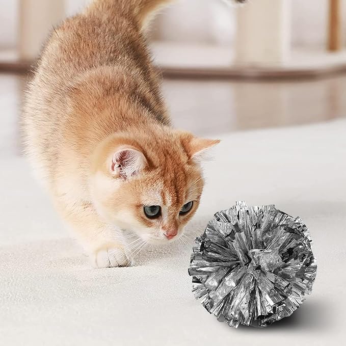 Andiker 2 PCS Cat Crinkle Balls, 5.1 Inches Cat Balls with Soft Shiny Crinkle Paper Interactive Cat Toys for Indoor Cats Reducing Boredom and Keeping Fit for Cats and Kitten