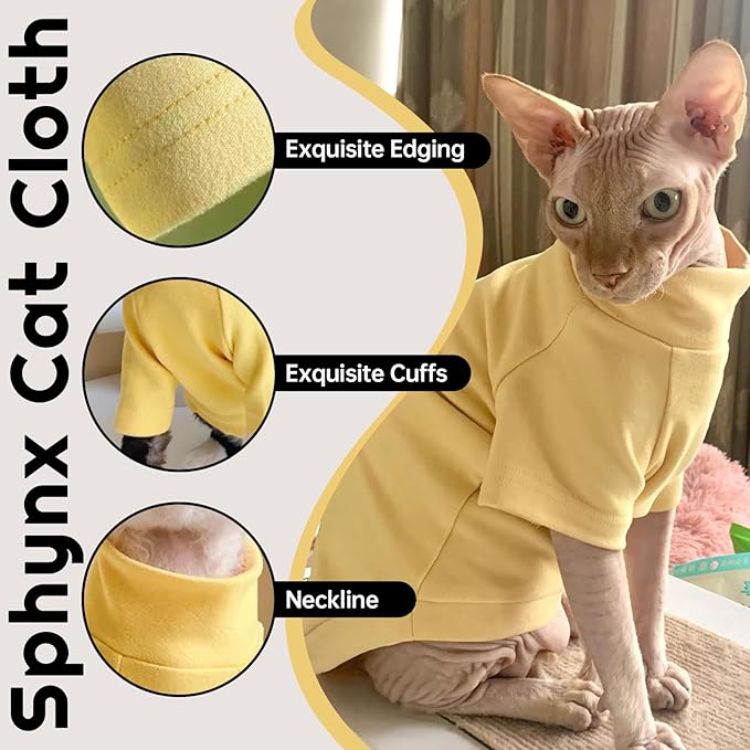 QBLEEV Sphynx Cat Clothes, Soft Stretchy Cat Sweater for Cats Only, Turtleneck Hairless Cats Pullover Shirt, Breathable Kitten Pajamas Warm Lightweight Jumpsuit for Indoor Outdoor Daily Wear & Sleep