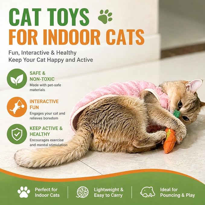 Cat Toys, Interactive Cat Toy for Indoor Cats, Soft and Durable Crinkle Sound Catnip Toys, Catnip Filled Mouse Cat Teething Chew Toy (Pack of 6)