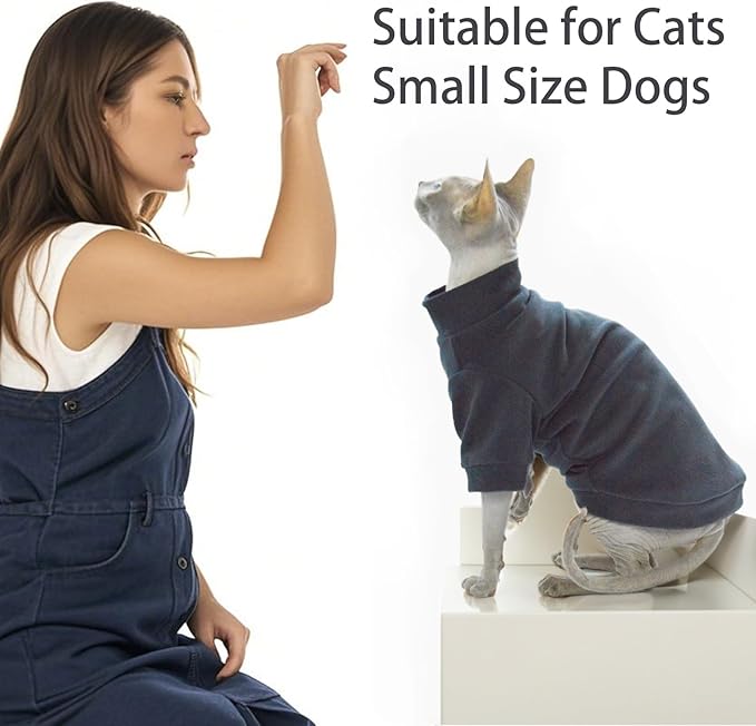 Sphynx Cat Sweater Hairless Cat Clothes Sweater Shirt Soft Warm Long Sleeves Pullover Pet Clothes Pajamas Dog Cloth for Small Dogs Jumpsuit Pet Sweaters (Dark Blue, Small)