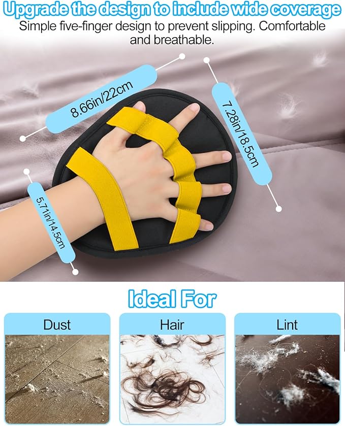 Pet Hair Removal Glove，Five-Finger Design Electrostatic Magic Brush Pet Hair Remover, Reusable Grooming Gloves, Cat & Dog Hair Tool for Carpet, Couch, Furniture and Clothing (Yellow)