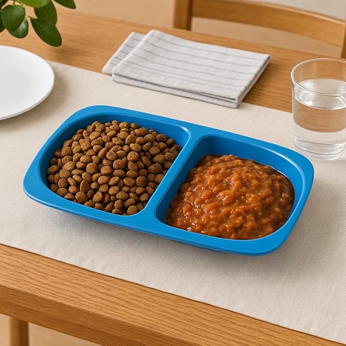 Lightweight Double Cat Dish (4 Pack) – Durable Plastic Food & Water Bowls for Cats, Small Pets, and Kittens – Easy Clean Feeding Station, Assorted Colors