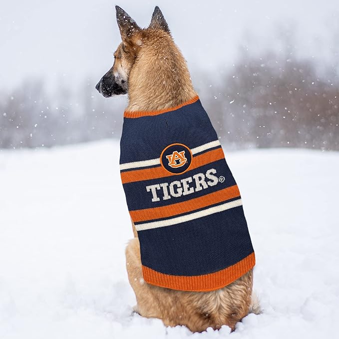 NCAA Auburn Tigers Dog Sweater, Size Large. Warm and Cozy Knit Pet Sweater with NCAA Team Logo, Best Puppy Sweater for Large and Small Dogs