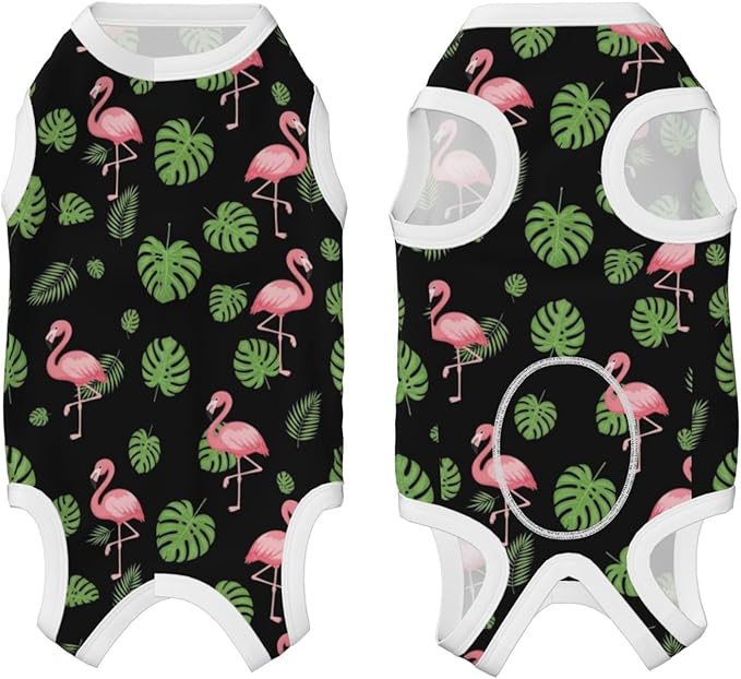 Recovery Suit for Dogs Dog Onesie for Surgery After Surgery Wear Anti Licking Abdominal Wounds (Tropical Palm Tree Leaves Banana Green Leaf Cute Retro Flamingo)